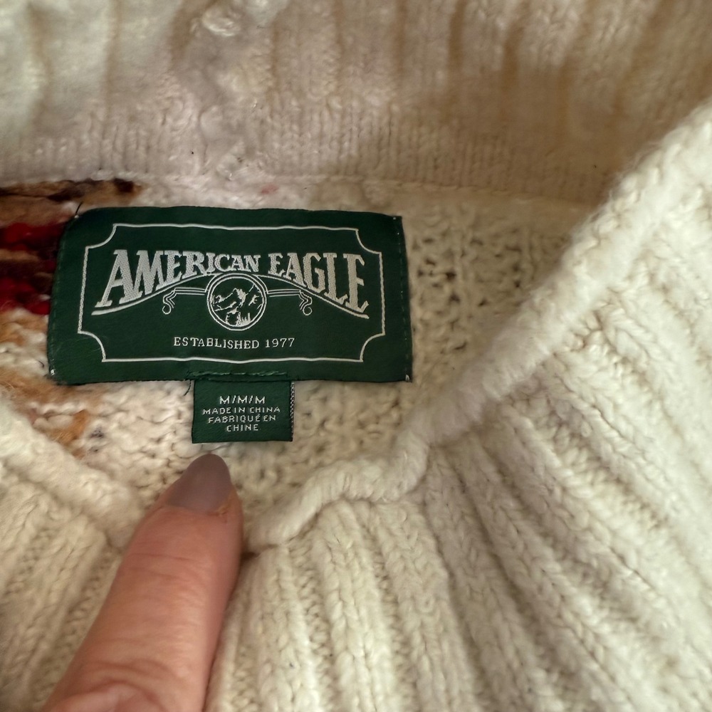 American Eagle Patchwork Fair Isle Snowflake Mock… - image 2